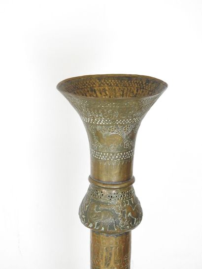 Near East: Large antique brass floor lamp...