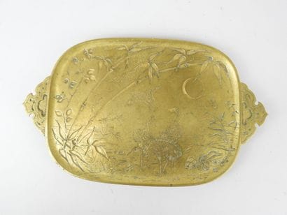 CHINA: Gilt bronze tray with chased decoration...