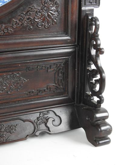 CHINA: Large carved exotic wood screen adorned...