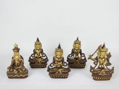 ASIA: Five bronze statuettes representing...