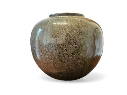 Stoneware ginger pot with brown glaze.
Mark...