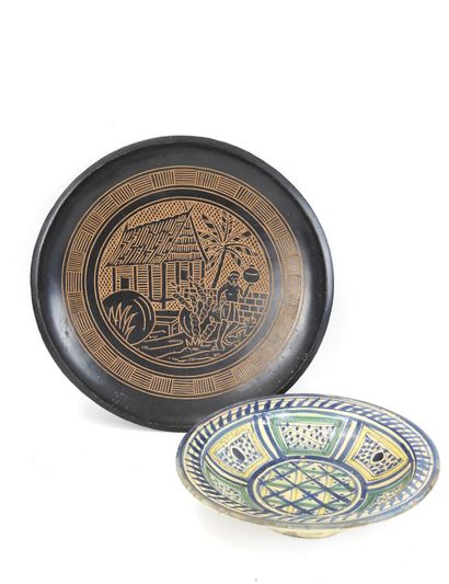 MOROCCO: Earthenware bowl on heel with green...