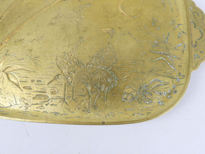 CHINA: Gilt bronze tray with chased decoration...