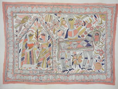 INDIA. Divinity. Ink and watercolor on paper....