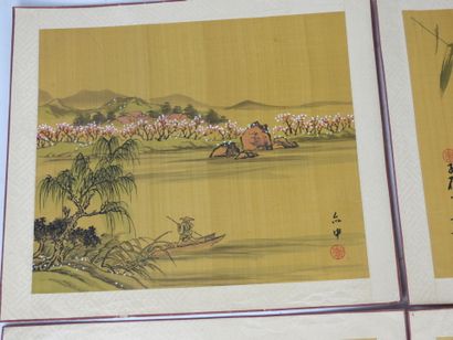 JAPON : Paysage, insectes et fleurs. Quatre...