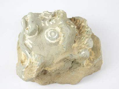 MONGOLIA: Mahakala head in stone. H. 16.5...