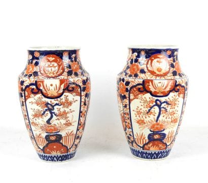 JAPAN: Pair of porcelain stoneware baluster...