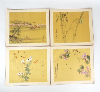 JAPON : Paysage, insectes et fleurs. Quatre...
