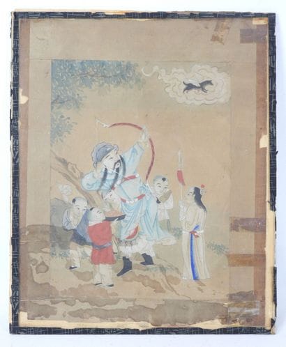 CHINE : Introduction au tir à l'arc. Gouache,...