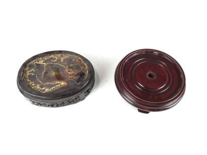 CHINA: Two carved wood bases. L. 16 cm (for...
