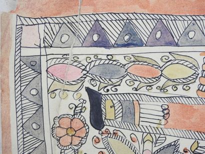 INDE. Divinités. Deux dessins à l'encre et...