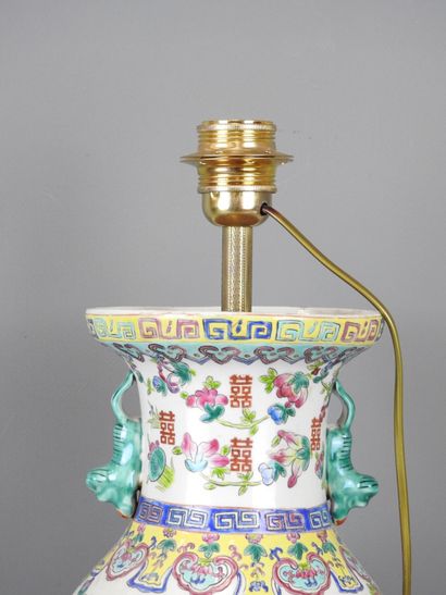 CHINA. Porcelain baluster lamp decorated...