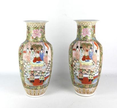CANTON, China: Pair of porcelain vases with...