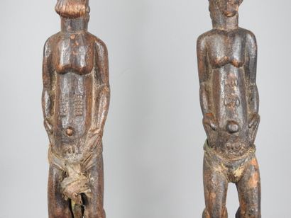 Baule Ivory Coast: Two carved wooden statues...
