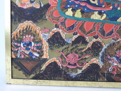 TIBET: Tangka decorated with deities. Gouache...