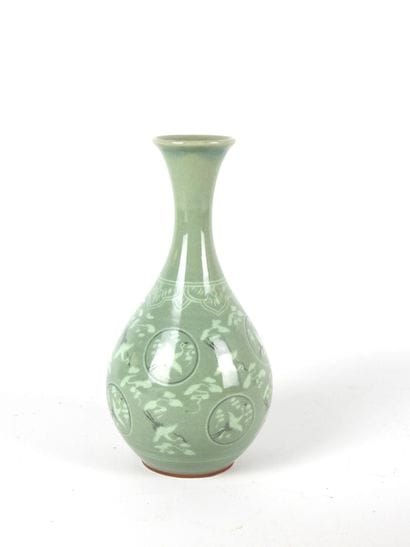 CHINA: Celadon-glazed ceramic baluster vase...