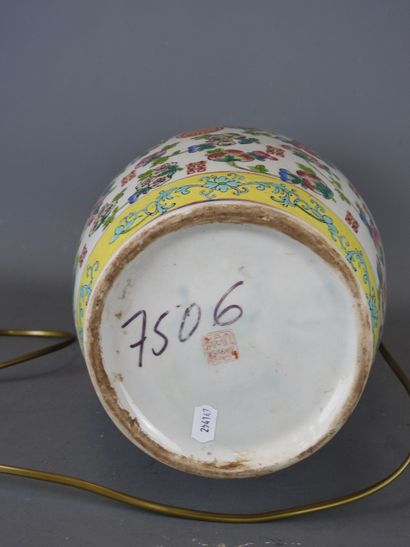CHINA. Porcelain baluster lamp decorated...