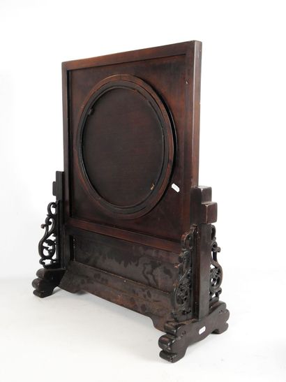 CHINA: Large carved exotic wood screen adorned...