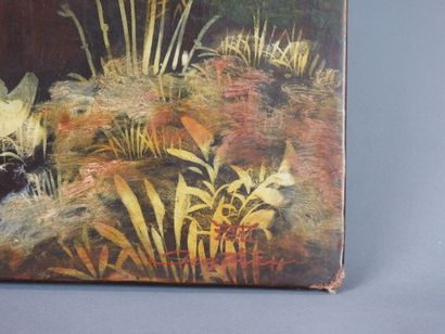 Nguyen THU (1930-2023) : Paysage animé. Panneau...