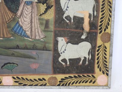 INDIA: Procession of women. Gouache on silk...
