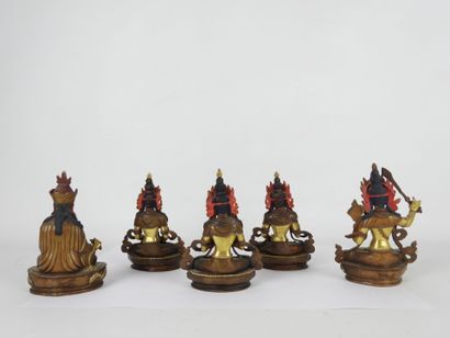 ASIA: Five bronze statuettes representing...