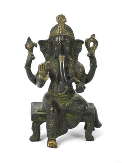 INDE : Ganesh. Sculpture en bronze à patine...