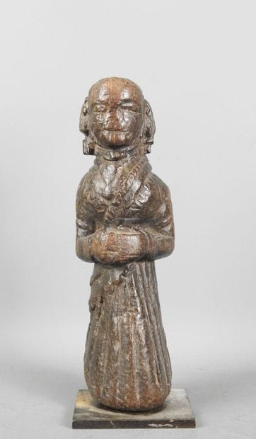 INDIA: Statue of a standing deity. Wood....