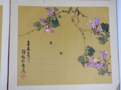 JAPON : Paysage, insectes et fleurs. Quatre...