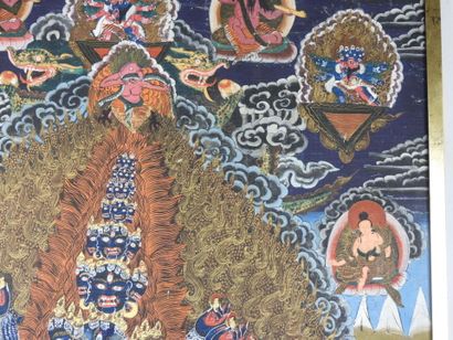 TIBET: Tangka decorated with deities. Gouache...