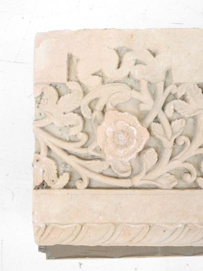 India. Upper part of a temple pillar carved...