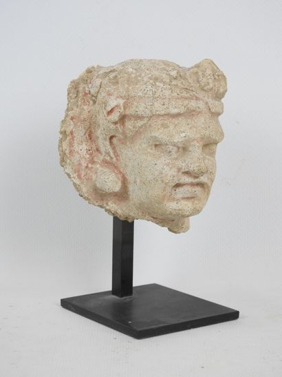 Gandhara art. Male head in stucco wearing...