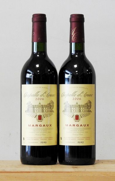 2 bottles
Chapelle d'Arsac - Margaux - 2006.
Numbered...