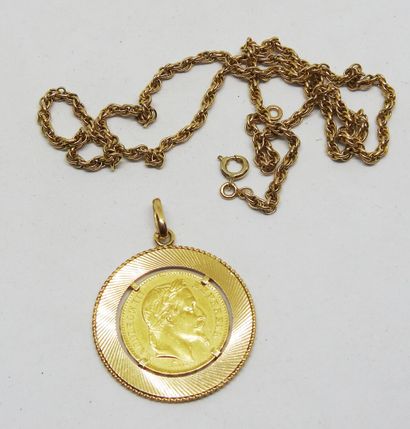 Pendant set in 18K gold with a 20-franc Napoléon...