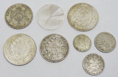 FRANCE
Silver coinage comprising: 5 Francs...