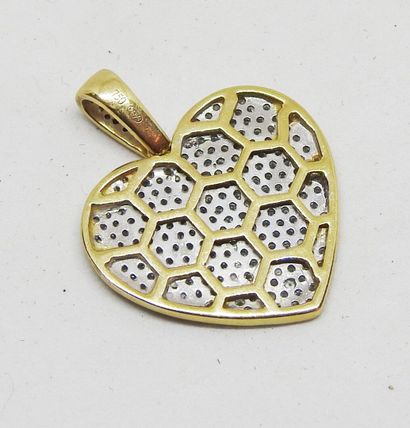 Heart pendant set in 18K gold, entirely paved...
