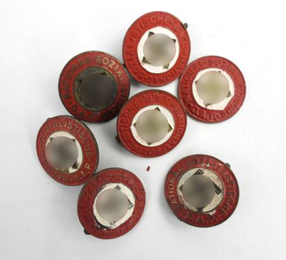 GERMANY. Set of 7 painted brass party badges,...