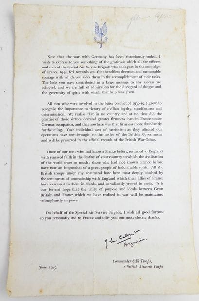ANGLETERRE. Rare document des SAS à destination...
