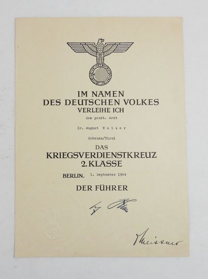 ALLEMAGNE. Diplôme de remise de la croix...