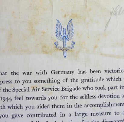 ANGLETERRE. Rare document des SAS à destination...