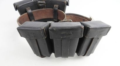 GERMANY. Black leather belt with aluminum...