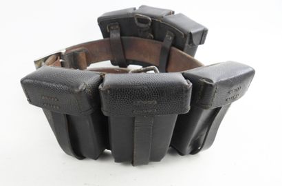 GERMANY. Black leather belt with aluminum...
