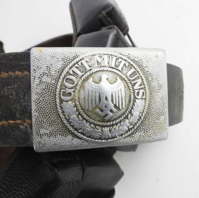GERMANY. Black leather belt with aluminum...