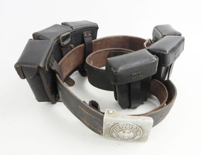 GERMANY. Black leather belt with aluminum...