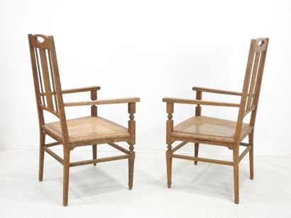 SECESSION VIENNOISE: Pair of wooden caned...