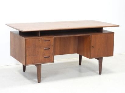 Scandinavian teak desk opening with a door...