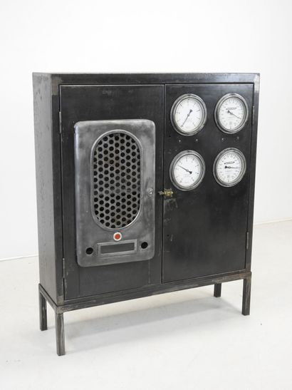 Black-painted iron industrial BUFFET opening...