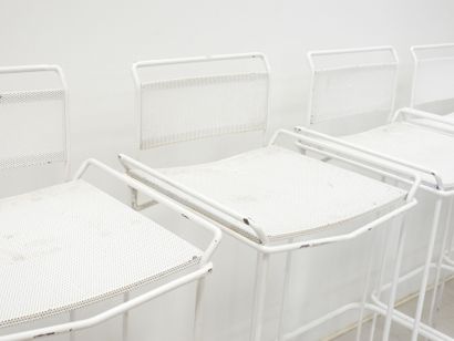 SIX BAR TABOURETS in white perforated metal,...
