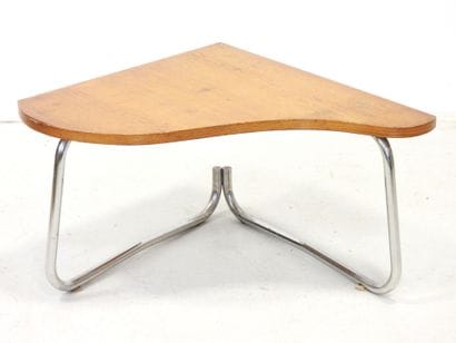 LOW TABLE with free-form wooden top, chrome-plated...