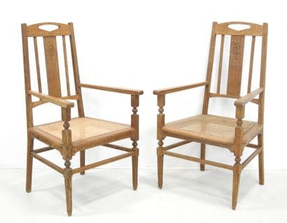 SECESSION VIENNOISE: Pair of wooden caned...