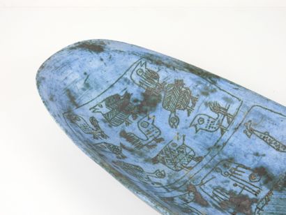 Jacques BLIN (1920-1995) : Oblong blue glazed...